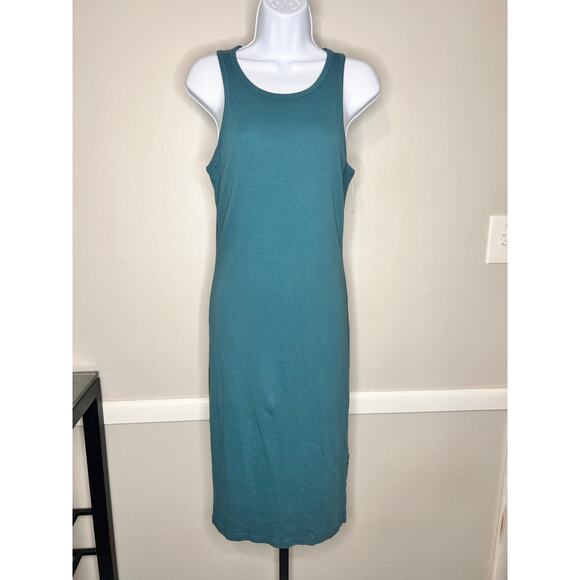 Michael Stars Wren Sleeveless Side Slit Ribbed Tank Midi Dress Ocean Blue NWOT - Picture 2 of 6